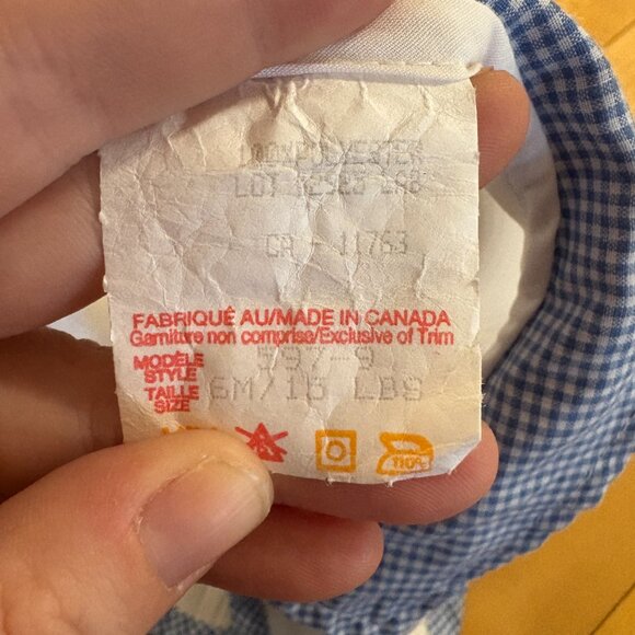 Vintage Baby Boy Cardigan Sweater 6 Months Cottagecore white blue gingham teddy - Picture 7 of 8